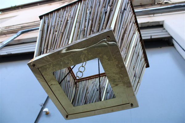 Chandelier in Brass and Bamboo, Italy, 1970s-EH-965163