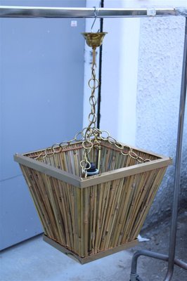 Chandelier in Brass and Bamboo, Italy, 1970s-EH-965163