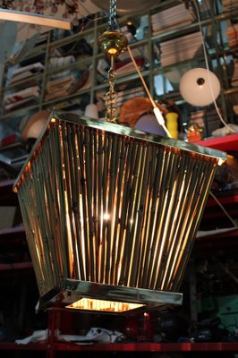 Chandelier in Brass and Bamboo, Italy, 1970s-EH-965163