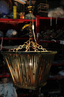 Chandelier in Brass and Bamboo, Italy, 1970s-EH-965163