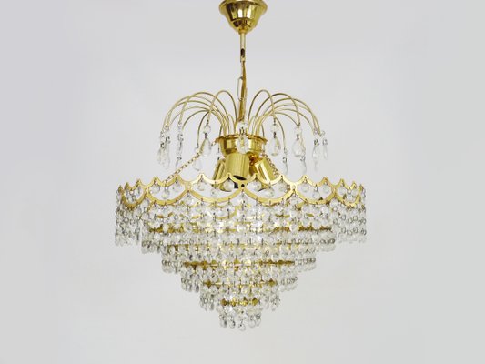 Chandelier in Brass Crown Ceiling Light, 6 Floors, 3 Lights, 1980s-MZP-2019683