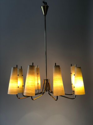 Chandelier in Brass with Fiber Glass Shades by Rupert Nikoll, Austria, 1962-BAF-1729789