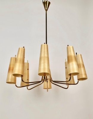 Chandelier in Brass with Fiber Glass Shades by Rupert Nikoll, Austria, 1962-BAF-1729789