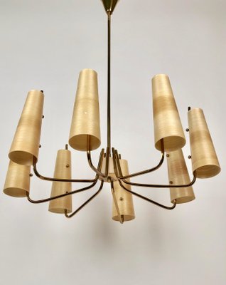 Chandelier in Brass with Fiber Glass Shades by Rupert Nikoll, Austria, 1962-BAF-1729789