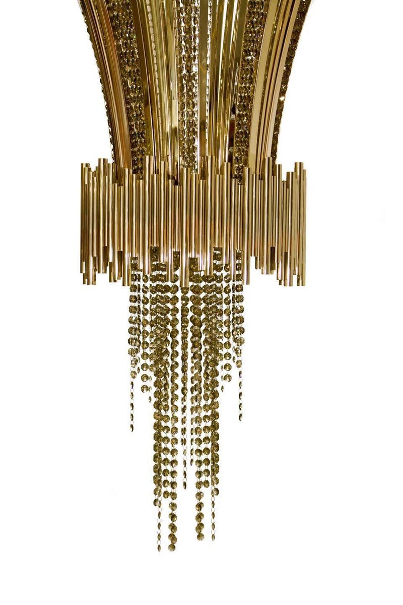 Chandelier In Brass With Swarovski Crystal