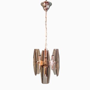 Chandelier in Chromed Metal and Smoked Glass from Veca, Italy, 1970s-FAX-1795984