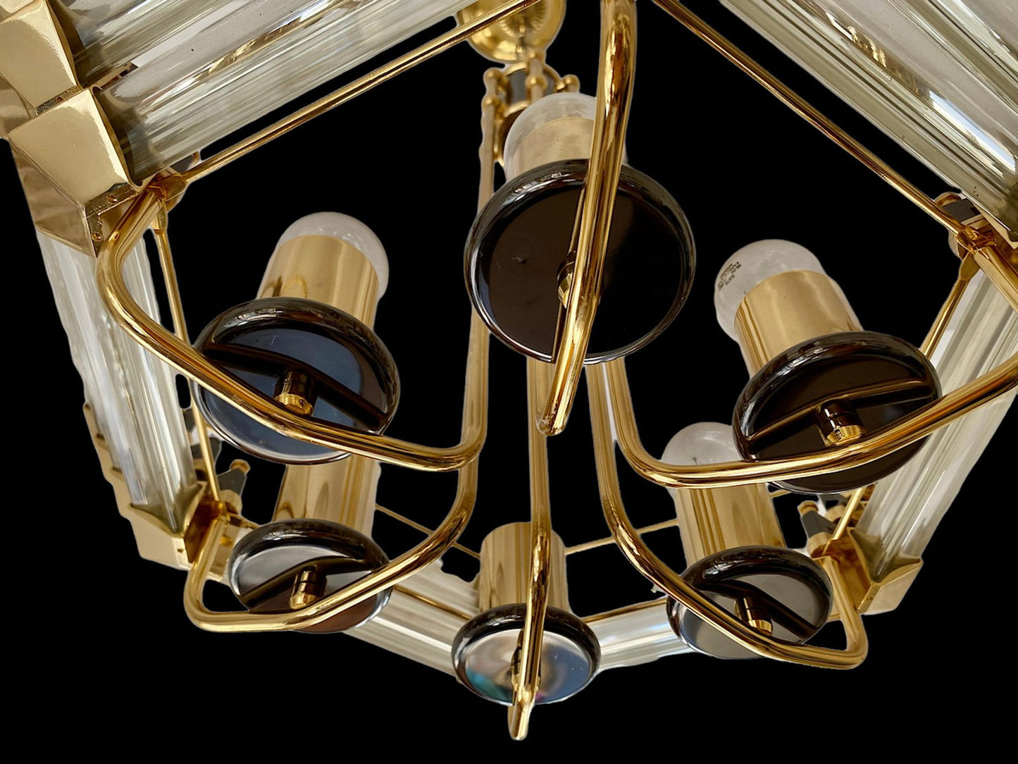 Chandelier in Glass with Gilt Gold Structure from Venini, Italy, 1980