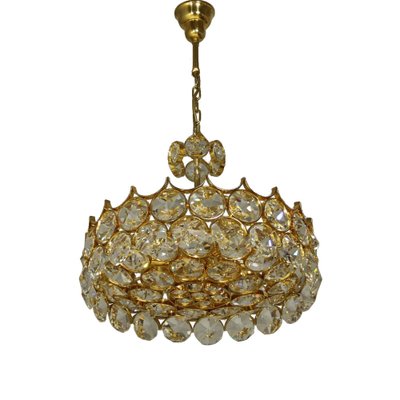 Chandelier in Gold Plate and Faceted Crystals from Palwa, 1970s-CW-1769047