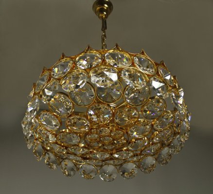 Chandelier in Gold Plate and Faceted Crystals from Palwa, 1970s-CW-1769047