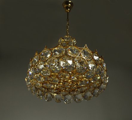 Chandelier in Gold Plate and Faceted Crystals from Palwa, 1970s-CW-1769047