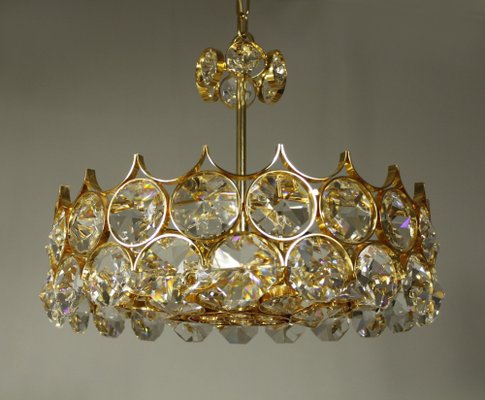 Chandelier in Gold Plate and Faceted Crystals from Palwa, 1970s-CW-1769047