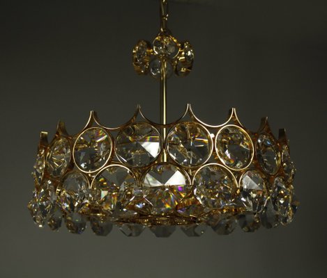 Chandelier in Gold Plate and Faceted Crystals from Palwa, 1970s-CW-1769047