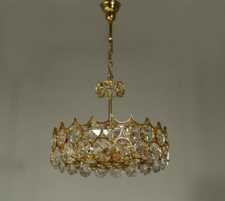 Chandelier in Gold Plate and Faceted Crystals from Palwa, 1970s-CW-1769047