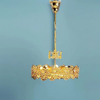 Chandelier in Gold Plate & Crystals attributed to Ernst Palme for Palwa, 1970s-QUV-2021198