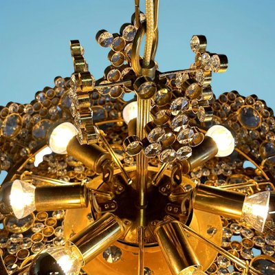 Chandelier in Gold Plate & Crystals attributed to Ernst Palme for Palwa, 1970s-QUV-2021198