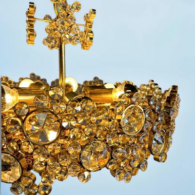 Chandelier in Gold Plate & Crystals attributed to Ernst Palme for Palwa, 1970s-QUV-2021198