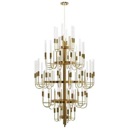 Chandelier In Gold-plated Brass With Clear Crystal Glass