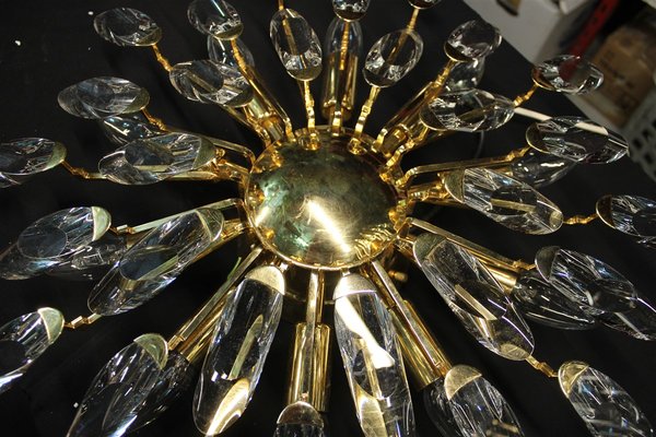 Chandelier in Gold Plating and Crystals by Oscar Torlasco for Stilkronen, 1970s-EH-945076