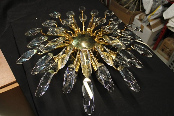 Chandelier in Gold Plating and Crystals by Oscar Torlasco for Stilkronen, 1970s-EH-945076