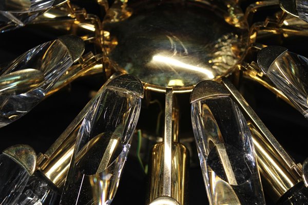 Chandelier in Gold Plating and Crystals by Oscar Torlasco for Stilkronen, 1970s-EH-945076