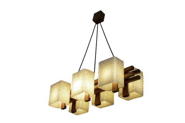 Chandelier in Granite Resin and Wood, 1950s-CEJ-689579