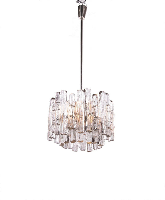 Chandelier in Iced Murano Glass & Nickel, 1960s, Austria