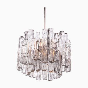 Chandelier in Iced Murano Glass & Nickel, 1960s, Austria-DEK-932675