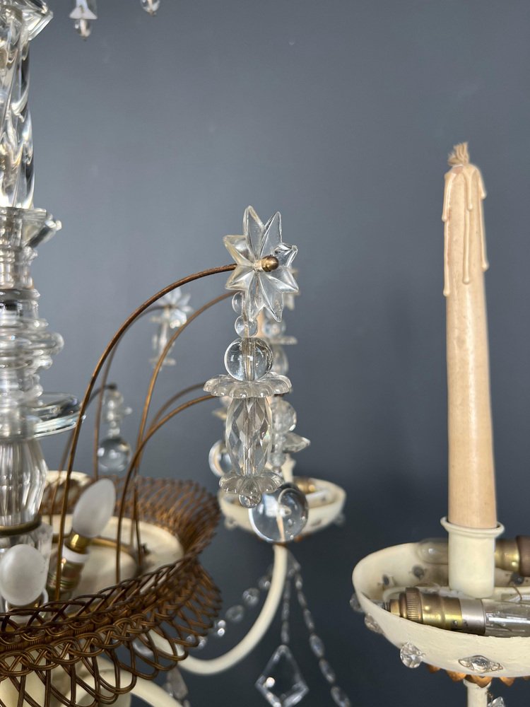 Chandelier in Lacquered and Gilded Sheet Metal and Crystals from Maison Baguès, 1940