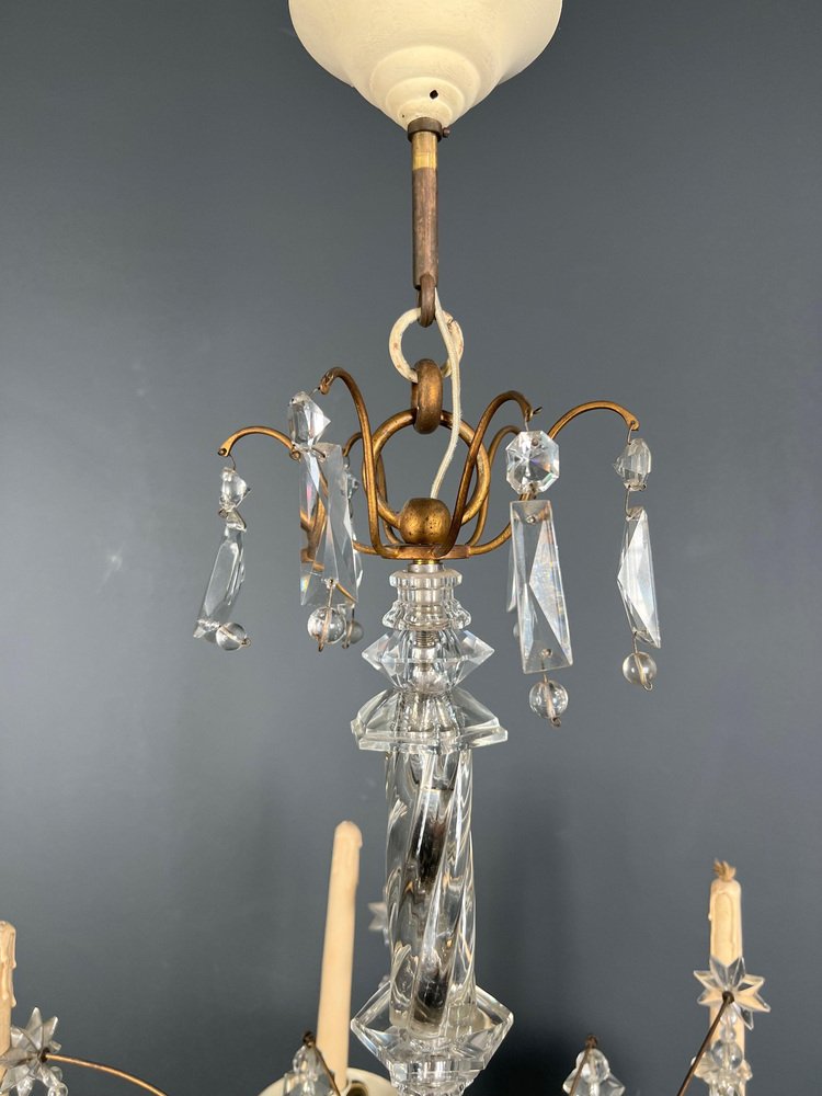 Chandelier in Lacquered and Gilded Sheet Metal and Crystals from Maison Baguès, 1940