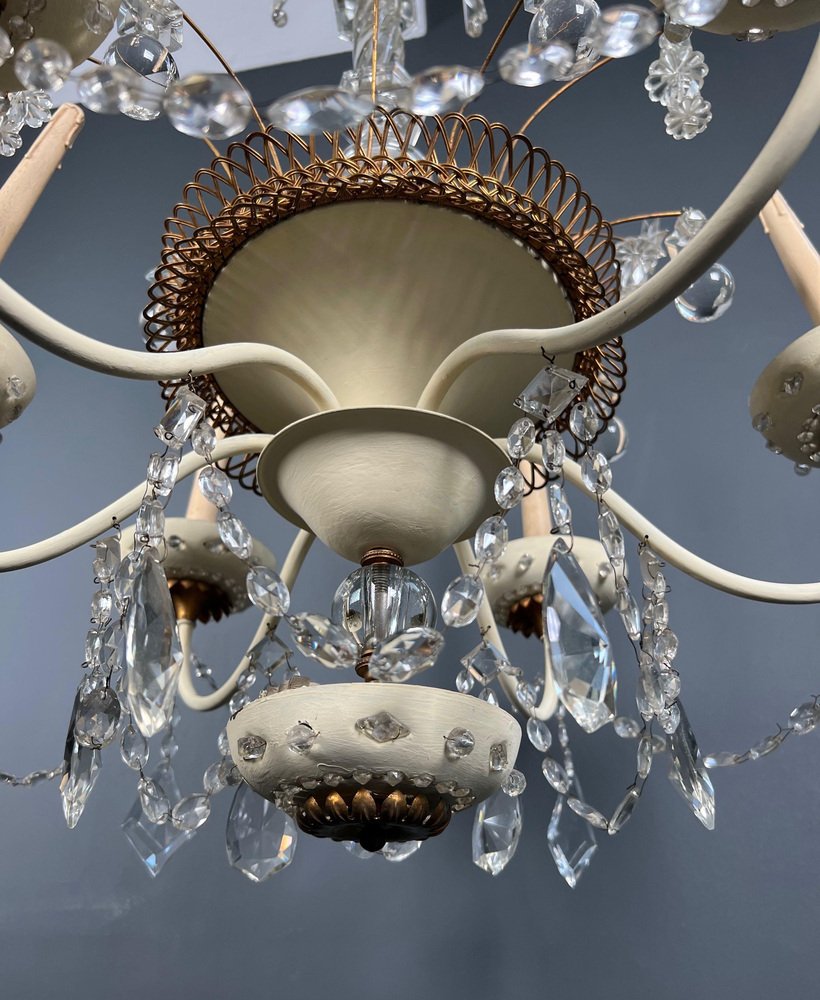 Chandelier in Lacquered and Gilded Sheet Metal and Crystals from Maison Baguès, 1940