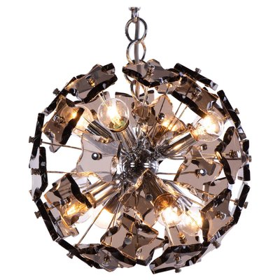 Chandelier in Smoked Murano Glass & Chrome from Fontana Arte, 1960s, Italy-DEK-932623