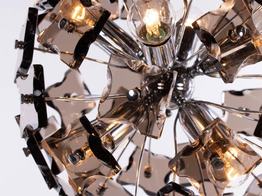 Chandelier in Smoked Murano Glass & Chrome from Fontana Arte, 1960s, Italy-DEK-932623