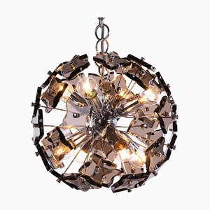 Chandelier in Smoked Murano Glass & Chrome from Fontana Arte, 1960s, Italy-DEK-932623