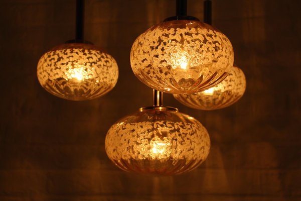 Chandelier with 4 Amber Globes, 1960s-OWS-981999