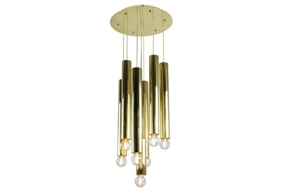 Chandelier with 7-Lights in Gilt Brass, 1970s-CEJ-733197