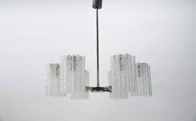 Chandelier with Chrome & Crystal Glass Tubes from Doria, 1970s-KQB-1239212