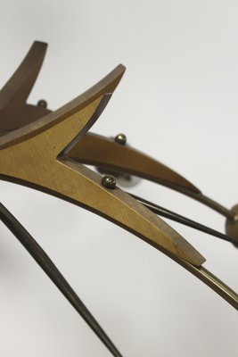 Chandelier with Copper Arms, Brass & Teak in the style of Stilnovo, Italy, 1960s-XIJ-1742445