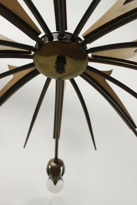 Chandelier with Copper Arms, Brass & Teak in the style of Stilnovo, Italy, 1960s-XIJ-1742445