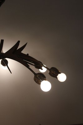 Chandelier with Copper Arms, Brass & Teak in the style of Stilnovo, Italy, 1960s-XIJ-1742445