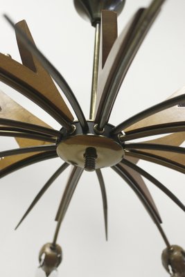 Chandelier with Copper Arms, Brass & Teak in the style of Stilnovo, Italy, 1960s-XIJ-1742445