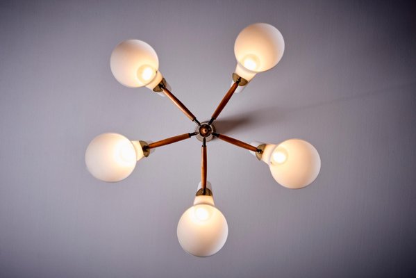 Chandelier with Five Frosted Glass Shades from Kalmar, 1950s-SFD-2026354