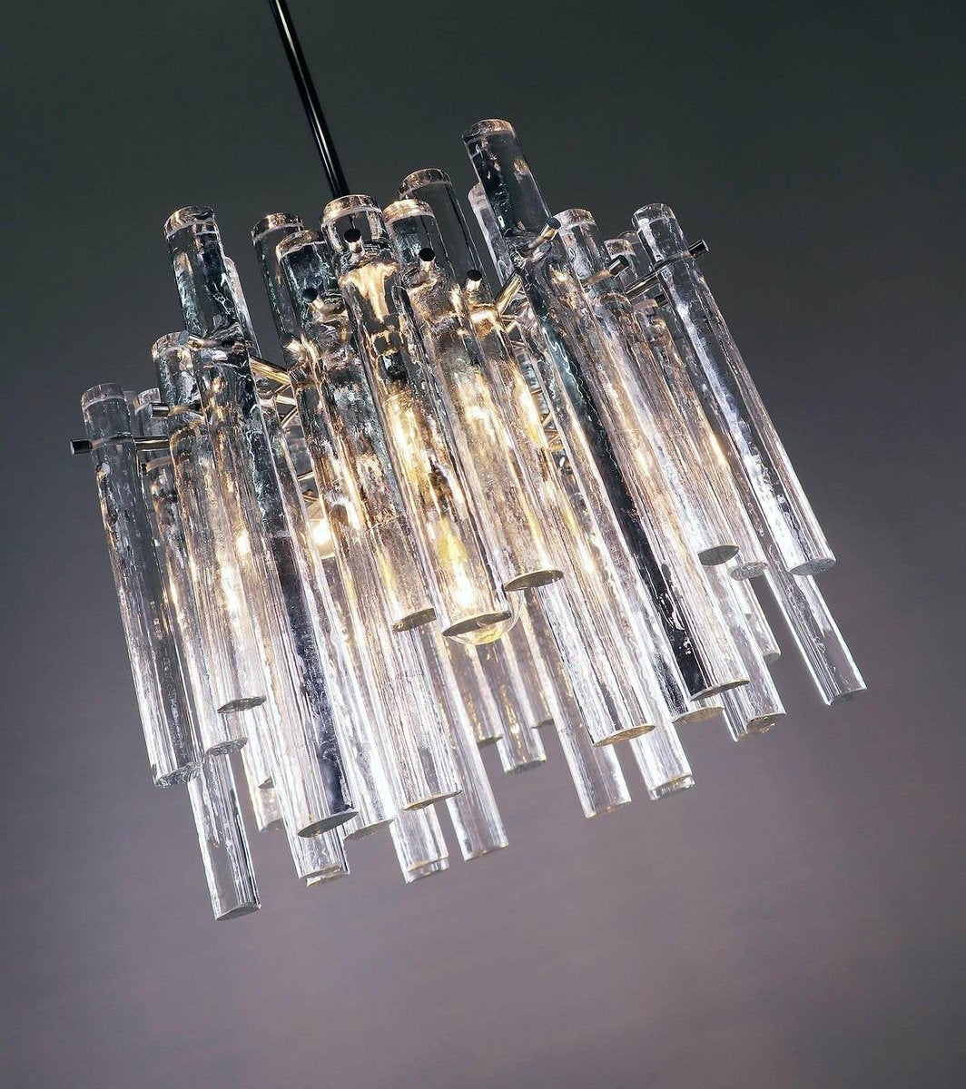 Chandelier with Iced Crystal Rods & Chrome from Kinkeldey, 1960s, Germany