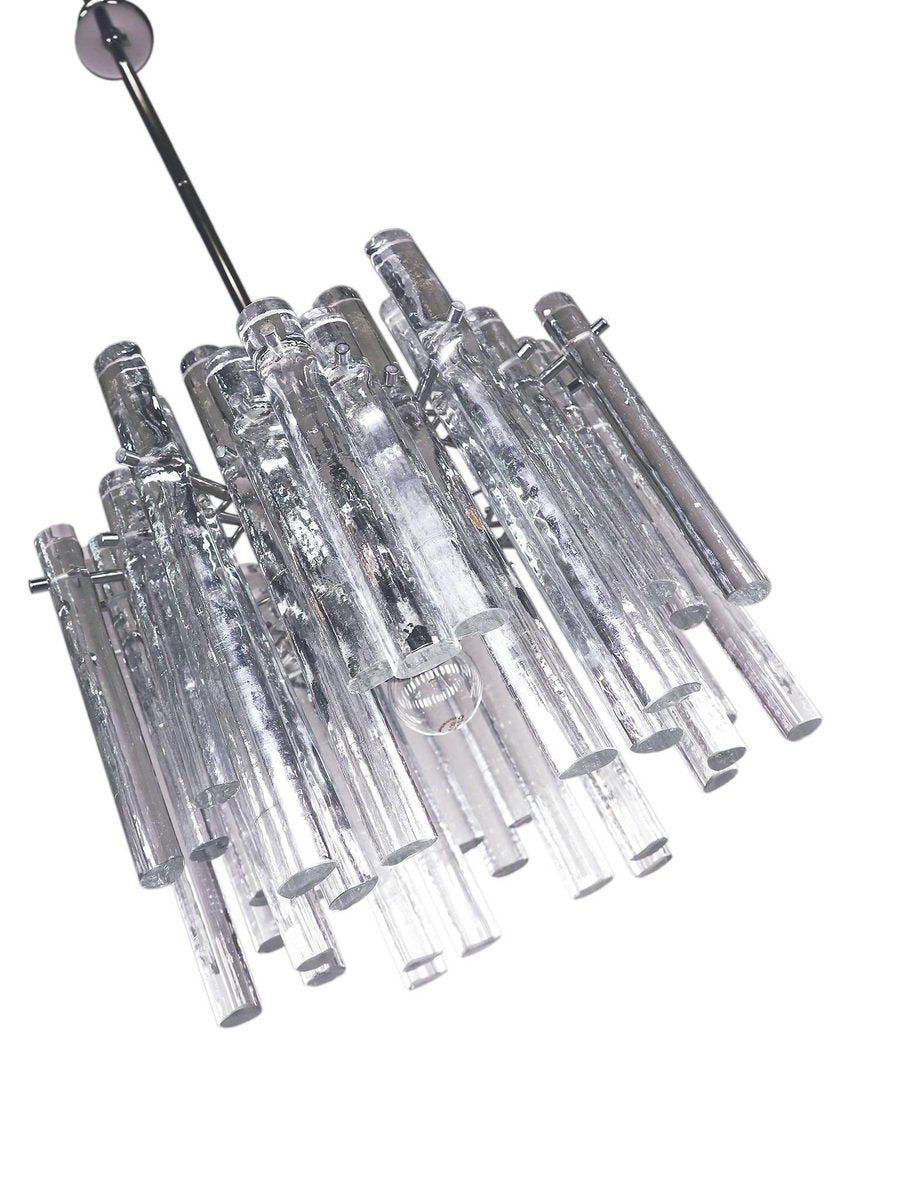 Chandelier with Iced Crystal Rods & Chrome from Kinkeldey, 1960s, Germany