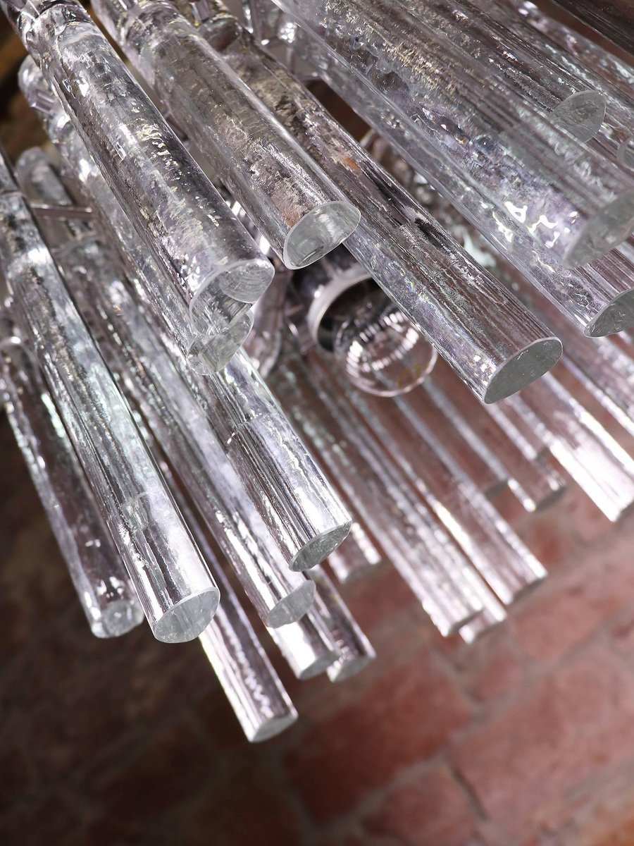 Chandelier with Iced Crystal Rods & Chrome from Kinkeldey, 1960s, Germany