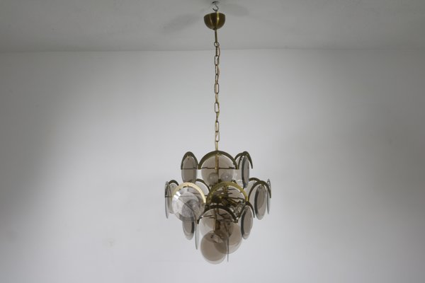 Chandelier with Nickel-Plated Metal Frame and Tinted Glasses-SXX-952309