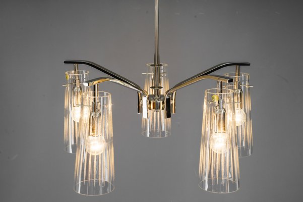 Chandelier with Original Glass Shades by Rupert Nikoll, Vienna, 1960s-SPD-1007317