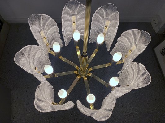 Chandelier with Orrefors Glass Leaves from Carl Fagerlund, Sweden, 1960s-CZ-1772619