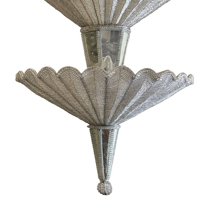 Chandelier with Two Fans in Murano Glass Beads, 1950s