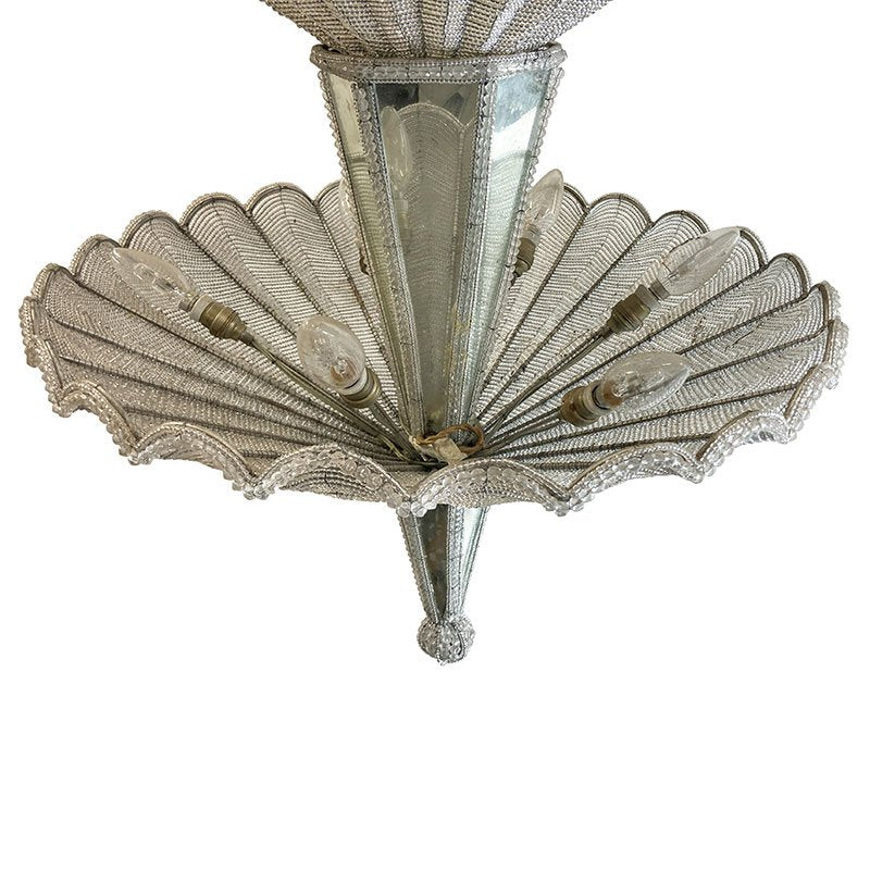 Chandelier with Two Fans in Murano Glass Beads, 1950s