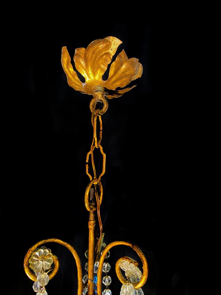 Chandelier with White Roses and Blue Drops, Murano, 1950s